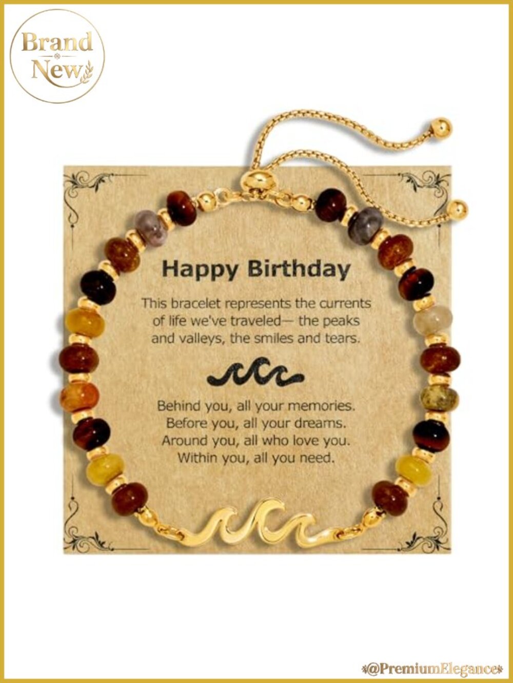 Natural Stone Wave Bracelet for Women, Meaningful Birthday Gift, Adjustable